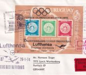 Uruguay - 15 J. Lufthansa-Verbindung Blockausgabe Sonderflugbeleg 1972