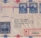 Venezuela - 2x20 C. 80. Todestag Bello u.a. Lupo-Einschreibebrief Caracas 1948