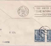 Österreich AUA-Sonderflug Olympiade Wien/Squaw Valley Lupo-Einschreibebrief 1960
