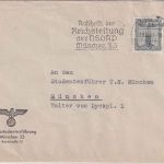 DR - 16 Pfg. Parteidienstmarke Ortsbrief München 1939 Reichsstudentenführung
