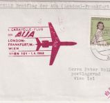 Luxemburg - AUA-Erstflug London/FFM/Wien Zuleitungspost Luftpostbrief 1.4.1963