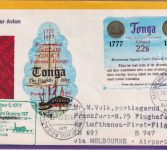Tonga - 17+22 S. James Cook Reise Luftpostbrief LH-Erstflug Melbourne/FFM 1977