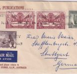 Australien - 2x5 1/2 P. Kriegerdenkmal ua. Luftpostbrief Sydney - Stuttgart 1958