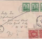 Neuseeland - 3x1/2 P. Georg VI. unterfrankierter Brief n. USA Christchurch 1939