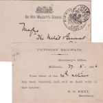 Victoria - Melbourne 1896 Eisenbahn-Dienstpostkarte n. London