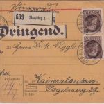 Bayern - 2x1 M. Ludwig Dringend-Paketkarte Straubing 2 - Kaiserslautern 19.3.18