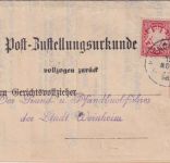 Bayern - 3x10 Pfg. Wappen Post-Zustellurkunde München BÜ - Weinheim 1898