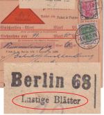 DR - 4+1 M. Germania Nachnahme-Paketkarte Selnbstbucher Berlin SW68 3.9.1921
