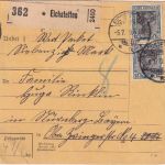 DR - 2x75+4x50 Pfg. Germania Paketkarte Eichstetten - Nürnberg 5.7.20