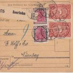 DR - 2x4 M. Germania u.a. Paketkarte Iserlohn - Nürnberg 1.4.22