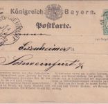 Bayern - Bischofsheim 13/6 Zier-K1 2 Kr. Ganzsachenkarte n. Schweinfurt 1875