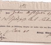 Württemberg - Gaildorf 1845 Postaufgabeschein f. Wertpaket n. Bibersfeld