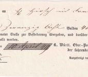 Württemberg - Tübingen 1849 Fahrpostaufgabeschein f. Wertpaket n. Frankfurt a/M