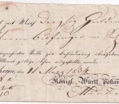 Württemberg - Besigheim 1834 Postaufgabeschein f. Wertpaket