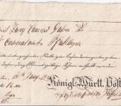 Württemberg - Nürtingen 1836 Postaufgabeschein f. Wertpaket n. Pfullingen