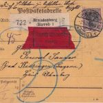 DR - 8x75+50 Pfg. Germania Eil-Paketkarte (Beutelstück) Brandenburg a/H 2.5.21