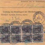 DR - 8x75+50 Pfg. Germania Eil-Paketkarte (Beutelstück) Brandenburg a/H 2.5.21