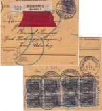 DR - 8x75+50 Pfg. Germania Eil-Paketkarte (Beutelstück) Brandenburg a/H 2.5.21