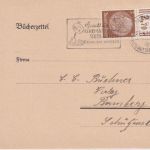 DR - 3 Pfg. Hindenburg OR/Walze Bücherzettel München - Bamberg 1939