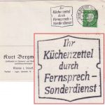 DR - Rheine 1960 Masch.werbestpl. "Ihr Küchenzettel..." Karte n. Düsseldorf