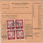 BRD - 25 Pfg. Bed. Deutsche 4er-Block u.a. Paketkarte Laatzen - Zinnowitz 1962
