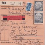 BRD - 4x50 Pfg. Heuss I Schnellpaketkarte Erlenbach - Oberstdorf 1954