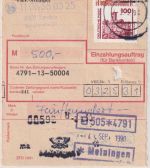 DDR/VGO - 100+60 Pfg. Bauwerke Einzahlungsauftrag Meiningen 3.9.90