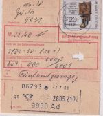 DDR - 20 Pfg. Telefon Einzahlungsauftrag Adorf 7.7.89