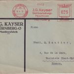 DR - Nürnberg 1937 25 Pfg. AFS "Kayser Maschinen" Brief n. FRANKREICH
