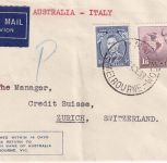 Australien - 1Sh. 6 P. Flugpost u.a. Luftpostbrief i.d. SCHWEIZ via Italien 1938