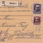 Bayern - 2 M.+50 Pfg. Ludwig/Freistaat Paketkarte München 3 - Nürnberg 8. JAN 20
