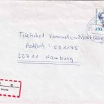 BRD - 12489 Berlin Selbstklebe-R-Zettel Einschreibebrief n. Hamburg 7.3.94
