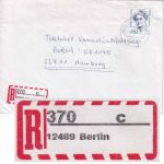 BRD - 12489 Berlin Selbstklebe-R-Zettel Einschreibebrief n. Hamburg 7.3.94