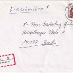 BRD - 12099 Berlin 42 Selbstklebe-R-Zettel Orts-Einschreibebrief 27.7.96