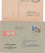 All.Bes./BRD - Burghaslach Gebühr bezahlt Karte 1948 u. Einschreibebrief 1956