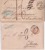 Ungarn - Pesth 1866 2 Portobriefe n. FRANKREICH (beide m. Inhalt)
