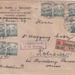 Ungarn - 8x2 1/2 K. Schnitter u.a. Einschreibebrief Budapest - Rohrbach 22.8.22