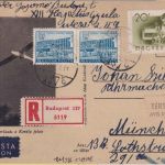 Ungarn - 2x1,70 Ft. Bauten u.a. Lupo-Einschreibekarte/Rückschein Budapest 1956
