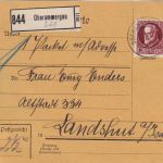 Bayern - 50 Pfg. Ludwig/Friedensdruck Paketkarte Oberammergau - Landshut 1916