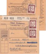 BRD - 3x50 Pfg. Bed. Deutsche Paketkarte Simbach - barsinghausen 1964