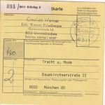 BRD - Kröning 2 unfreie Paketkarte n. München (Gebühr 4,40 DM)