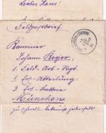 Bayern - Strasskirchen b. Straubing 18. AUG 15 K1 Feldpostbrief n. München