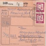 BRD - 2x60 Pfg. Bed. Deutsche Paketkarte Massing - Staffelstein 1963