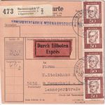 BRD - 4x50 Pfg. Bed. Deutsche u.a. Eil-Paketkarte Wurmannsquick ü. Eggenfelden