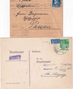 Bayern/Bizone - Eichendorf Einschreibe-Paketkarte 1919 + Karte 1949 Notopfer !!