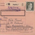 DR - 30 Pfg. AH Paketkarte Augsburg - Weißenhorn 20.3.45 - spätes Datum