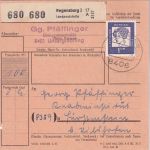 BRD - 1 M. Bed. Deutsche Paketkarte Regensburg 2 Landpoststelle - Vilshofen 1963