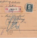 Bayern - 60 Pfg. Ludwig Einschreibe-Paketkarte Wörth a/D - Moosburg 1918