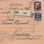 Bayern - 1 M. Ludwig u.a. Paketkarte Laaber - Nürnberg 1920