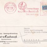 BRD - Straubing 1956 10 Pfg. AFS "Samenhaus Haubensak" Karte m. Notopfer